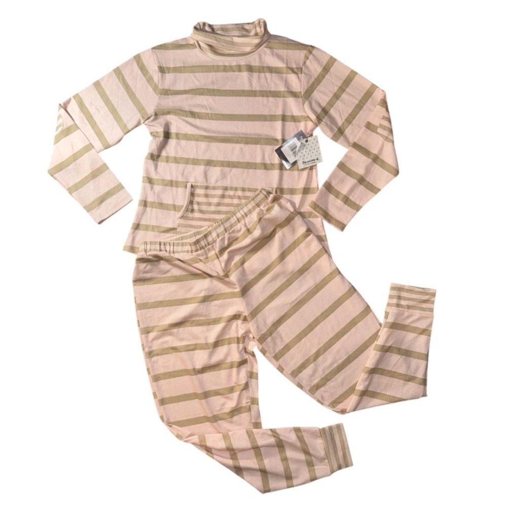 BearPaw Women's Pajama Set - Pink and Tan Stripes